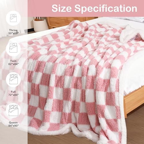 Electric Heated Blanket Full Size 72"×84" with 9 Heating Levels & 1-10Hs Auto Off, Checkered Plaid Double Sided Sherpa, Energy Efficient, Machine Washable, for Couch & Bed, Gifts for Women- Light Pink