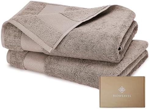 BIOWEAVES 100% Organic Cotton 700 GSM Plush Bath Towels 30" x 58" GOTS Certified - Taupe, Pack of 2