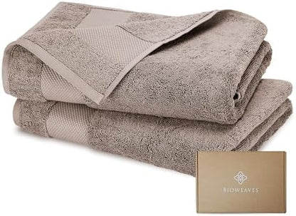 BIOWEAVES 100% Organic Cotton 700 GSM Plush Bath Towels 30" x 58" GOTS Certified - Taupe, Pack of 2
