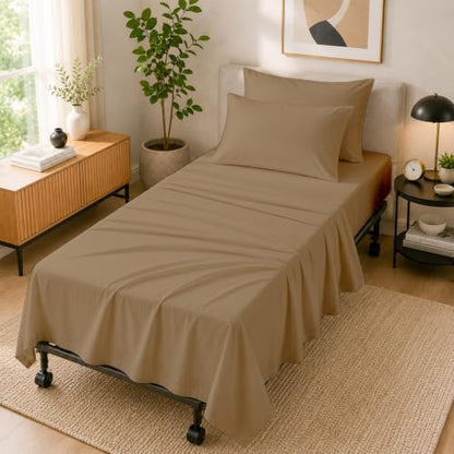 Cottingon 4 PC Cot Sheet Set 33"X75", Egyptian Cotton, Taupe