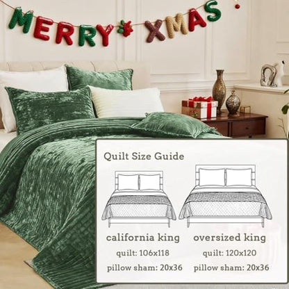 Califonia King Velvet Quilt Set Striped Bedspread 106x118