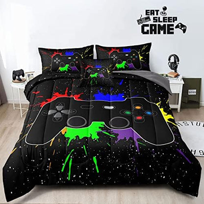 6 Pieces Gaming Bedding Set Full Size for Boys Gamer Comforter Set for Boys Girls Kids Teens 6 Piece Bed in A Bag Video Game Bedding for Gamer Room Decorative Full27