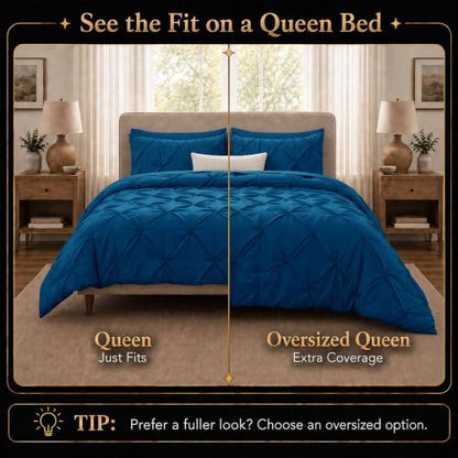 CozyLux Queen Comforter Set Teal, 7 Pieces Pintuck Bed in a Bag