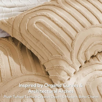 MR&HM Boho Comforter Set King 7pcs, Khaki Western Arch Tufted Bedding Set