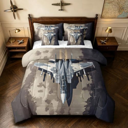 Erosebridal 7 Pcs Military Fighter Plane Comforter Set for Boys Queen Camouflage Aircraft Bedding Set for Kids Men Warplane Aviation Bed in A Bag with Sheets Airplane Bed Sets for Aviation Enthusiast