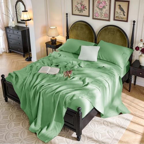 SONORO KATE 100% French Linen Cal King Size Sheets Set,Natural Flax Bedding