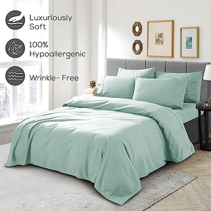 Mueller Ultratemp Bed Sheets Set, Super Soft, 6 Piece California King Sheet Sets, Deep Pocket up to 16", Transfers Heat, Breathes Better, Hypoallergenic, Wrinkle-Resistant, Oeko-TEX, Light Teal