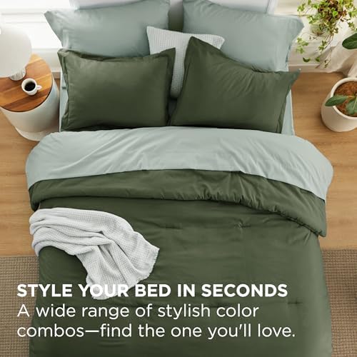 Bedsure Full Size Comforter Set - 7 Piece Olive Green Bedding Set 82"x86"