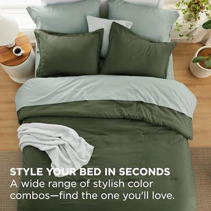 Bedsure Full Size Comforter Set - 7 Piece Olive Green Bedding Set 82"x86"