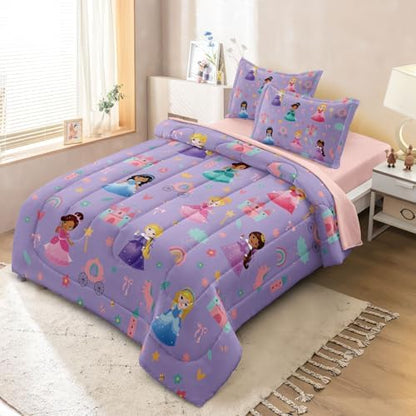 Twin Size Comforter Set for Girls Princess Bedroom Decor 5 Pieces Soft Breathable Bedding Sheets Kids Bed in a Bag Sets All Season Use