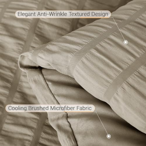 MUXHOMO 5 Pieces Twin XL Comforter Set, Seersucker Bed in a Bag Twin XL Size, All Season Luxury Bedding Set with Comforter, Flat Sheet, Fitted Sheet, Pillowcase & Sham, Linen