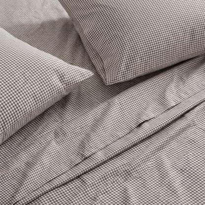 Martha Stewart - King Sheet Set with Fitted Sheet & Pillowcases, Cotton Percale Bedding with a Smooth Feel, Deep Pocket, Gingham Brown