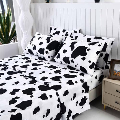 SDY 7 PCS Cow Comforter Set Twin Size, Animal Print Sheet Set for All Season, Bed in a Bag with 1 Comforter, 1 Fitted Sheet, 1Flat Sheet, 2 Pillowcases and 2 Pillow Shams