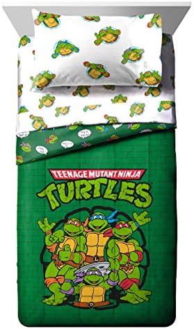 Jay Franco Nickelodeon Teenage Mutant Ninja Turtles Green Bricks 5 Piece Twin Bed Set - Includes Reversible Comforter & Sheet Set Bedding - Super Soft Fade Resistant Microfiber