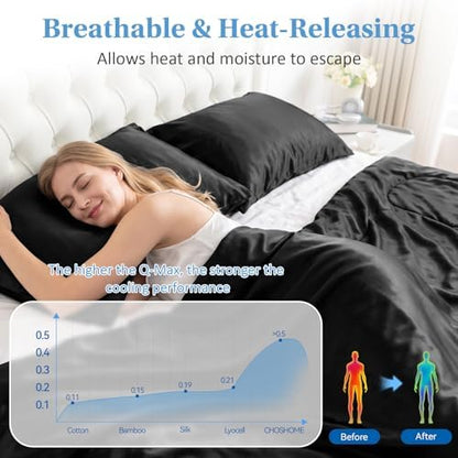 CHOSHOME Cooling Comforter Cooling Blanket, Q-Max 0.45 Cool Sleeping Summer Blanket for Hot Sleeper Night Sweats, Queen 90" x 90", Black 03