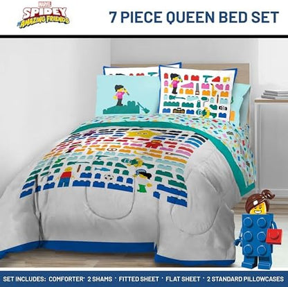 LEGO® Blocks Queen Comforter Set 7 Piece Soft Kids Bedding, White
