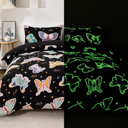 A Nice Night Butterfly 5pc Comforter Set Glow in The Dark Kids,Queen