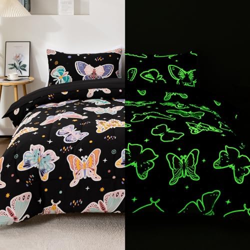 A Nice Night Butterfly 5pc Twin Comforter Set Glow in The Dark Kids Bedding