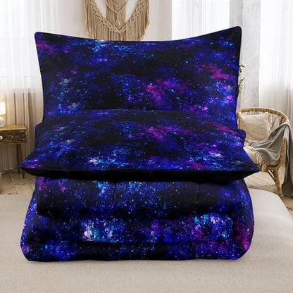 6pc Galaxy Bedding Set for Boys,Twin Size Comforter Sets for Teen,Kids Comforter Set with 1 Quilt+1 Flat Sheet+1 Fitted Sheet+2 Pillowcases+1 Cushion Cover(Galaxy Twin)