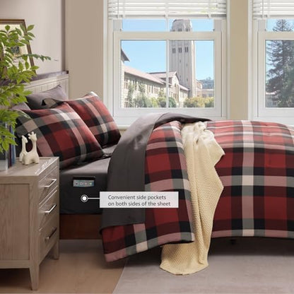 Plaid Twin XL Comforter Set Red 5 Pieces Bed in a Bag for College Dorm