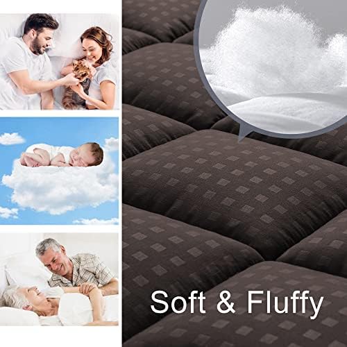 HYLEORY King Mattress Pad Quilted Fitted Mattress Protector Cooling Pillow Top Mattress Cover Breathable Fluffy Soft Mattress Topper with 8-21" Deep Pocket, Brown