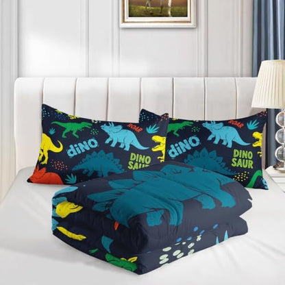 Axolotl Boys Cartoon Dinosaur Comforter Bedding Set,Cute Dinosaur Bedding Set for Boys Girls,Colorful Dino Animal Kids Comforter for Teens Kids Adults All Season,1 Quilt 2 Pillow Cases King Size