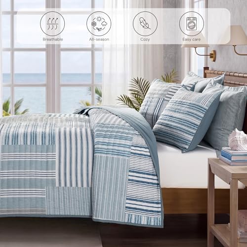 King Quilt Set-3 Pieces Soft Bedding Lightweight Floral Patchwork Coverlet