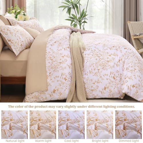 WONGS BEDDING King Size Comforter Set, 8 Pieces Autumn Leaf Floral Bed in a Bag Comforter Sets, Botanical Print Soft Fluffy Microfiber Complete Bedding Sets for All Season (90"x104")