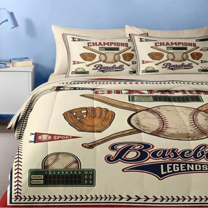 Nesker Twin Comforter Set for Boys, 5 Pieces Baseball Bedding for Kids