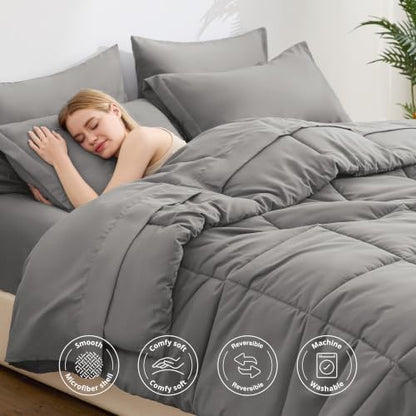 Love's cabin Plaid California King Comforter Set, Grey