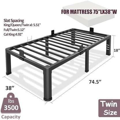 Bilily 18 Inch Twin Bed Frame Metal Platform with Round Corner Legs,3500 LBS Heavy Duty Steel Slats Support,Headboard Compatible,No Box Spring Needed,Easy Assembly,Mattress Retainer,Underbed Storage