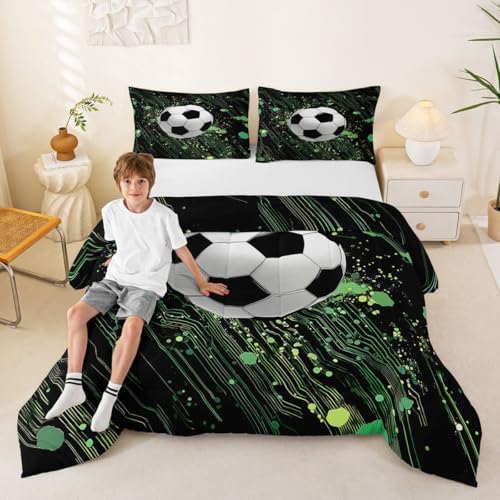 Erosebridal Soccer Bedding King,Football Comforter Set Cool Sports Game Bed Sets Hippie Graffiti Style Duvet Insert 3 Pieces
