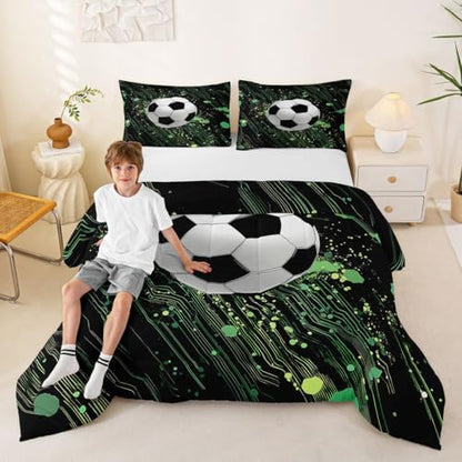Erosebridal Soccer Bedding King,Football Comforter Set Cool Sports Game Bed Sets Hippie Graffiti Style Duvet Insert 3 Pieces