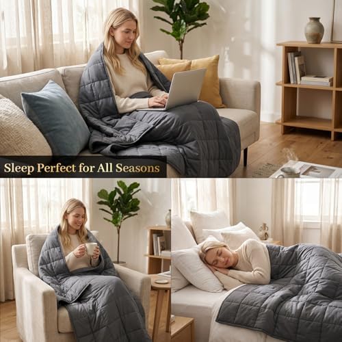 Machine Washable Weighted Blanket for Adults - Heavy Blankets for All-Season Sleeping, Cooling Soft & Breathable with Premium Glass Beads (48” x 72”｜15lbs)