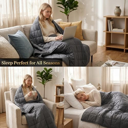 Machine Washable Weighted Blanket for Adults - Heavy Blankets for All-Season Sleeping, Cooling Soft & Breathable with Premium Glass Beads (48” x 72”｜15lbs)