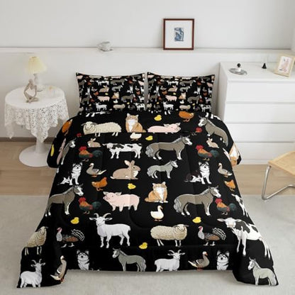 Feelyou Farm Animal Comforter Set Toddler Size Farm Theme Bedding Set for Kids Boys Girls Cute Animal Duvet Quilt Cartoon Bedroom Decor 2 Pcs with 1 Pillow Cases