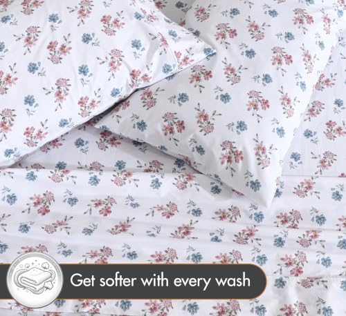 ZOYER 100% Cotton Sheets – California King Percale Bedding, Cooling & Breathable, Durable with a Crisp, Soft & Comfortable Feel, 14" Deep Pocket, 4-Piece Set, Flora Rhapsody