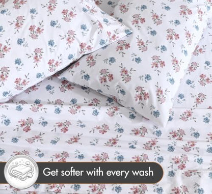 ZOYER 100% Cotton Sheets – Full Size Percale Bedding, Cooling & Breathable, Durable with a Crisp, Soft & Comfortable Feel, 16" Deep Pocket, 4-Piece Set, Flora Rhapsody