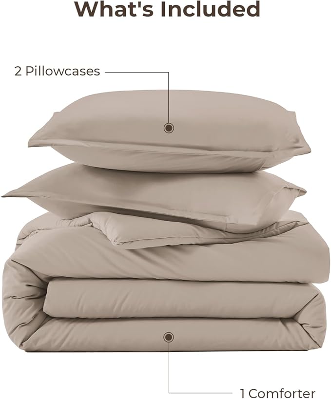 Litanika Light Coffee Comforters Oversized Queen Size, 3 Pieces Lightweight Solid Bedding Comforter Set, All Season Fluffy Bed Set (98x98In Comforter & 2 Pillowcases)