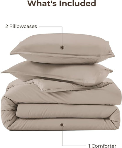 Litanika Light Coffee Comforters Oversized Queen Size, 3 Pieces Lightweight Solid Bedding Comforter Set, All Season Fluffy Bed Set (98x98In Comforter & 2 Pillowcases)