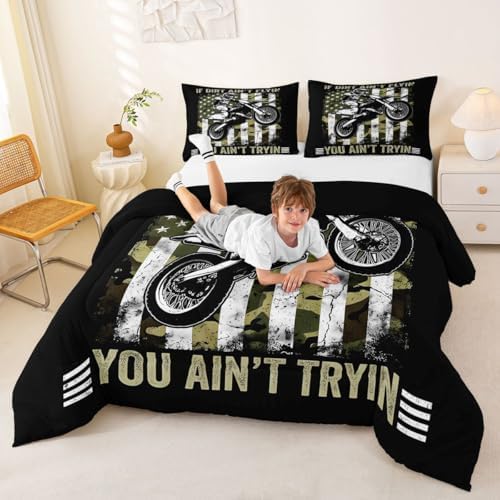 Feelyou Camo American Flag Motocross Bedding Set Soft Dirt Bike Twin