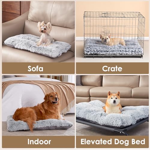 EHEYCIGA Fluffy Dog Crate Bed for Medium Dogs, Plush Crate Pad, Grey