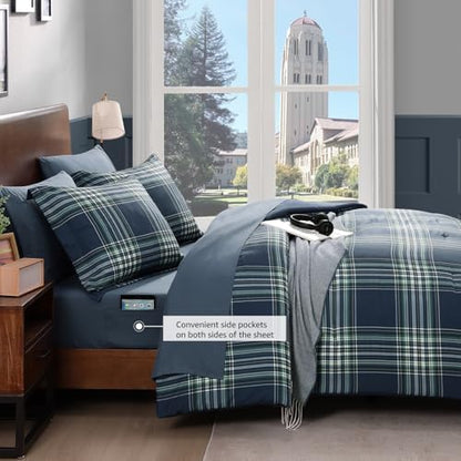 Plaid Twin XL Comforter Set Midnight Blue 5 Pieces Bed in a Bag for Dorm