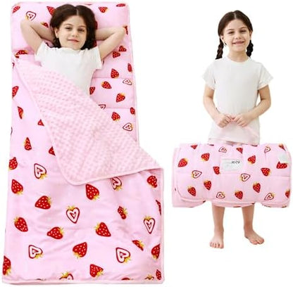 Lasoftan Toddler Nap Mat with Pillow and Blanket, Extra Large Rolled Napping Mats,Slumber Bags for Boys Girls,Kids Sleeping Bag for Daycare, Preschool Travel Camping
