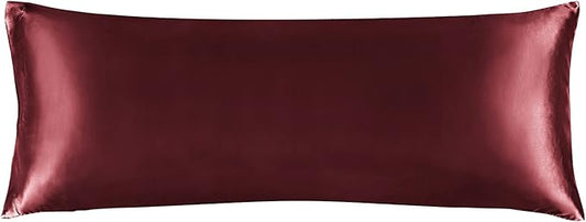 BEDELITE Satin Body Pillow Cover, Super Soft and Cooling Body Pillow Pillowcase for Hair and Skin, Breathable Silky Full Long Pillowcase Cover(20"x54", Burgundy)