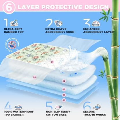 Potty Training Pee Pads for Kids & Toddlers Viscose from Bamboo 3 Pack, 100% Waterproof Absorbent Non-Slip Bed Wetting Pad for Twin Beds, Reusable Washable Sheet & Mattress Protector, 36x36