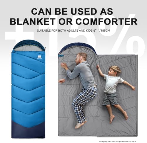 Sleeping Bags for Adults Teens, 4 Season Camping Sleeping Bag Waterproof,Machine Washable Backpacking Gear for Cool Weather,Outdoor Tent Hiking Hunting,with Compression Sack,86.6x31.5
