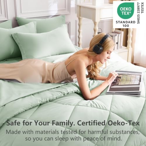 CozyLux Twin XL Comforter Set 68"x88" Sage Green - 5 Piece Bed in a Bag