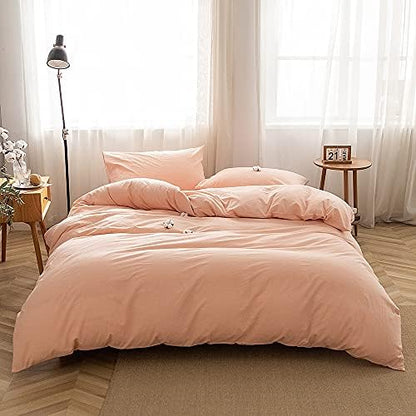 FACE TWO FACE Bedding Duvet Cover Set100% Washed Cotton Duvet Cover Linen Like Textured Breathable Durable Soft Comfy(Full, Pink)