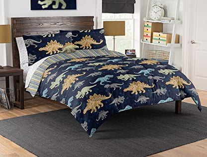 Northwest Classics Full Sized Dino Discovery Glow-in-The-Dark 8-Piece Bed in a Bag Set, All Seasons Bedding for Girls and Boys, Comforter, Flat Sheet, Fitted Sheet, Pillowcases, Pillow, Shams